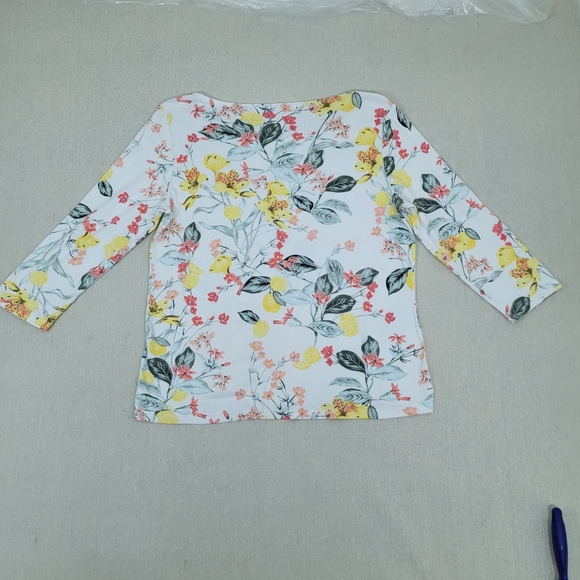 TALBOTS Women's Size Medium Pink Yellow Orange Floral Pattern Soft - Pima Cotton - Picture 8 of 10